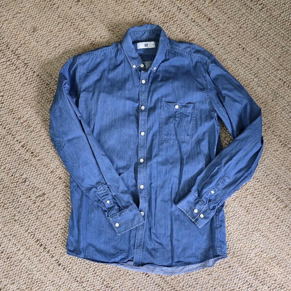 Men's Casual Denim Blue Button Down Shirt
